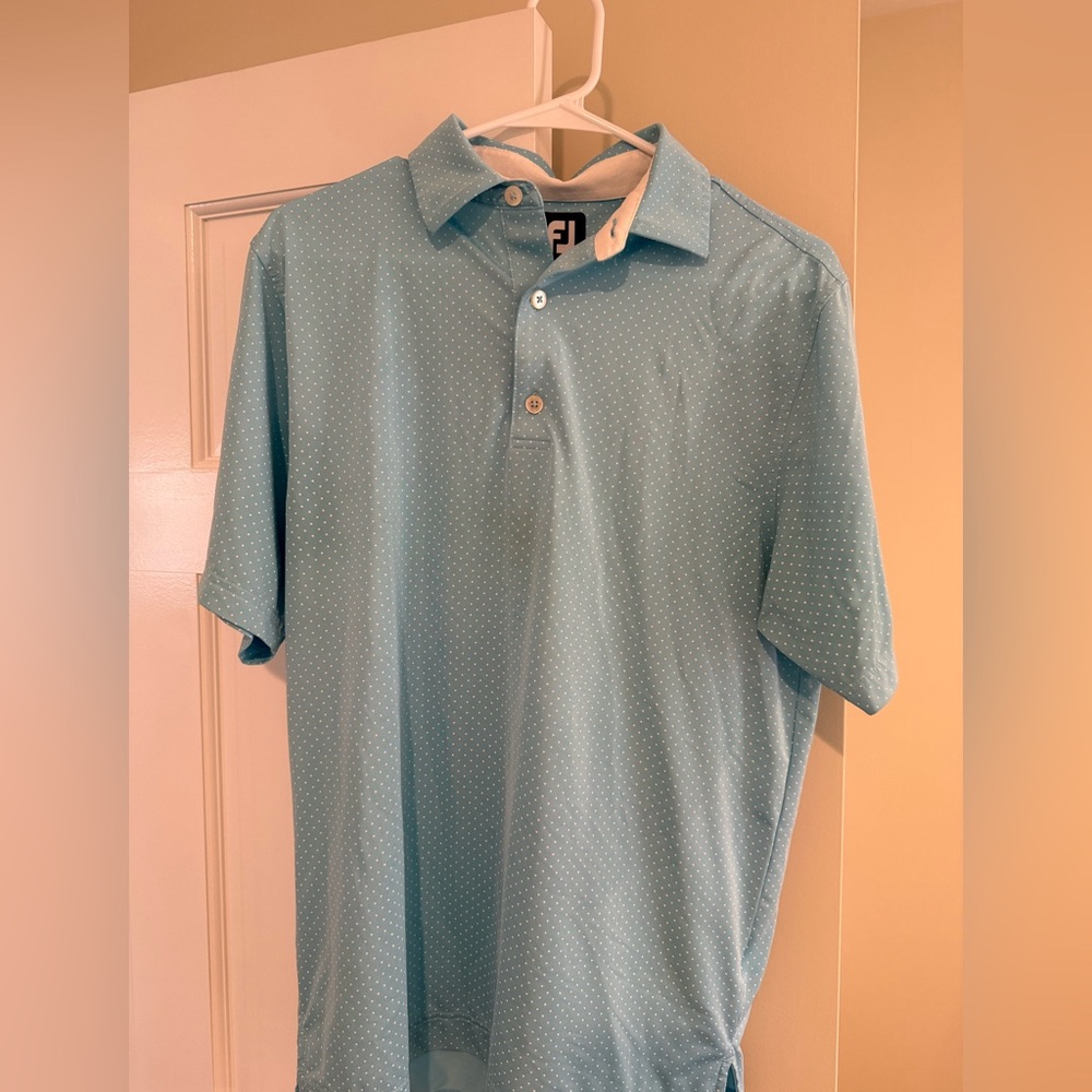 FootJoy Light Blue Polo with White Micro Dot Pattern